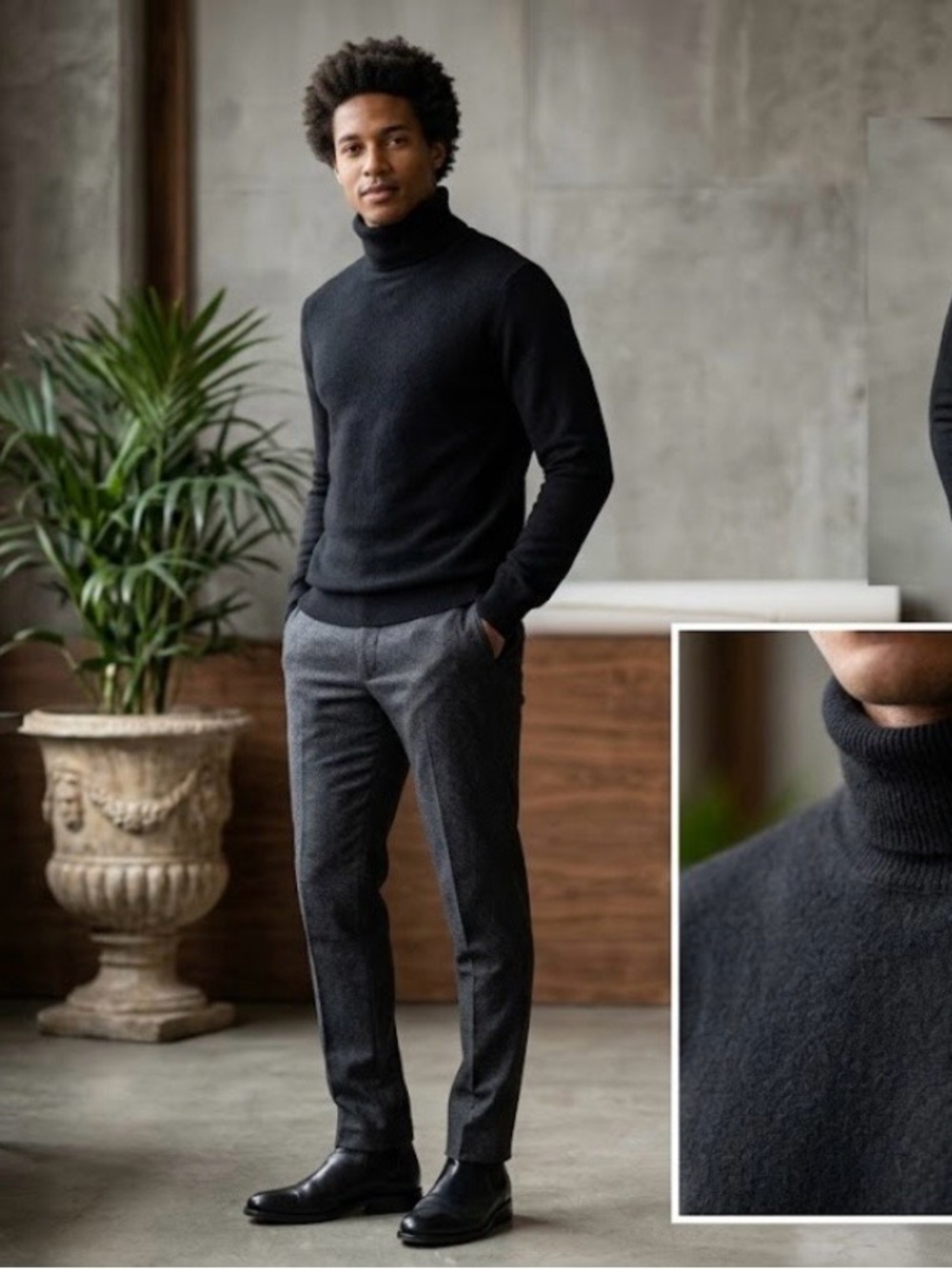 Vintage Lyle & Scott Black Men's Turtleneck Sweater size 40 100% cashmere